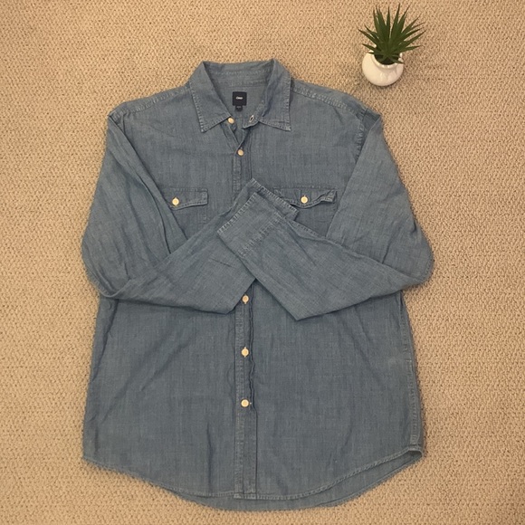 Gap Long Sleeve Chambray Woven Button-Down Shirt - Classic Comfort Blue Cotton - Picture 1 of 8